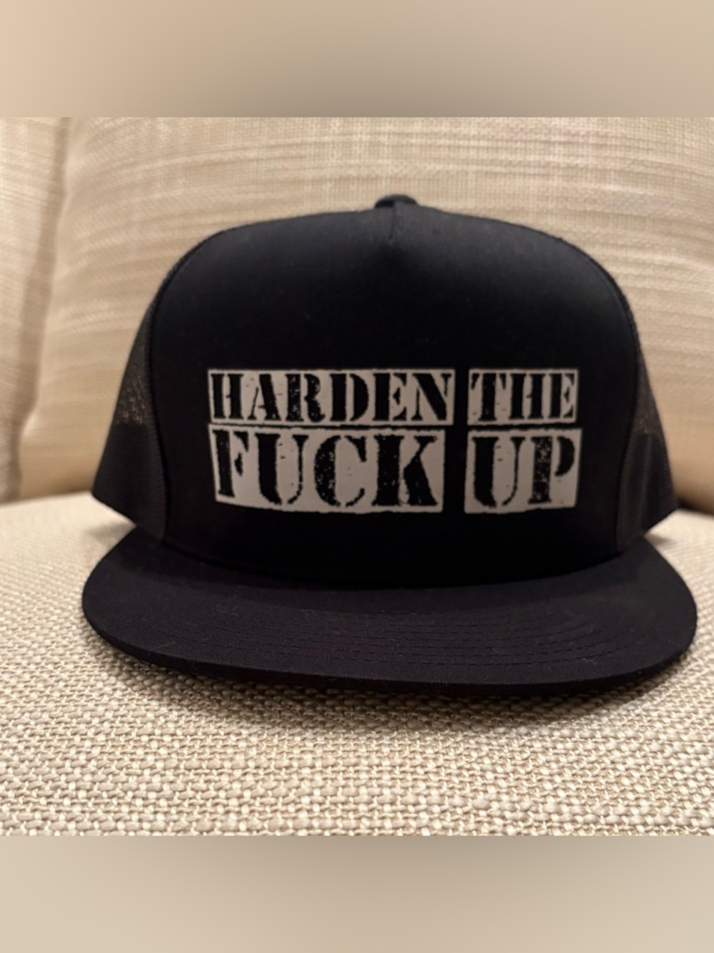 Harden The Fu@k Up Black Baseball Cap / Adjustable Snap Back / 6 Panel w Mesh